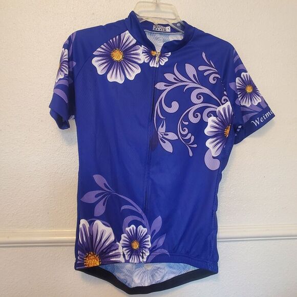 Ladies short sleeve cycle jersey by WeimoMonkey XL Floral Purple Hawaiian Pocket - Picture 1 of 15